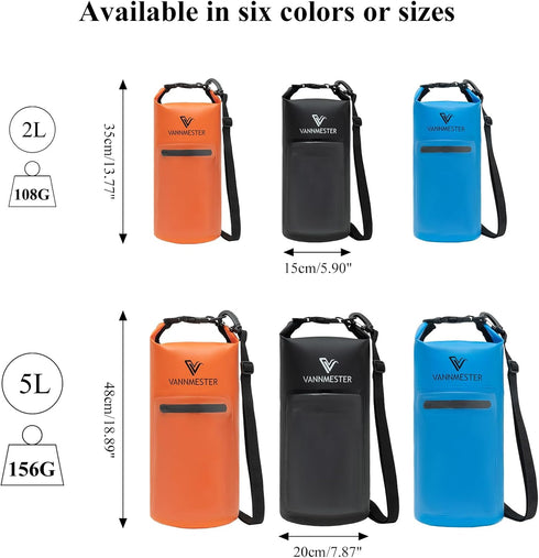 Marine Dry Bags,Waterproof Backpack Phone Pouch,Waterproof Bag Roll Top Sack for Kayaking,Beach,Rafting,Hiking,Camping,Fishing Blue 2L...