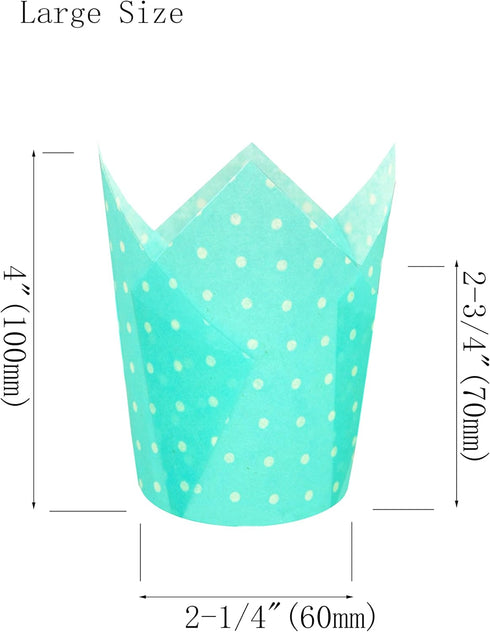 Large Muffin Greaseproof paper Baking cupcake cups, 2-1/4" x 4" Blue printed with Polka Dot Tulip Baking Cup(Large) (125pcs)...