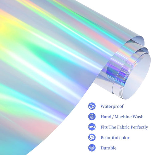 GIRAFVINYL Rainbow Silver Holographic Heat Transfer Vinyl 12" x 6ft Silver Metallic HTV for T-Shirts, Clothing, Rainbow Iron on Vinyl Work with Cr...