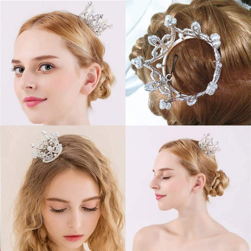 Pearl Crystal Princess Crown - Mini Rhinestone Bridal Wedding Newborn Baby Crown - Silver...