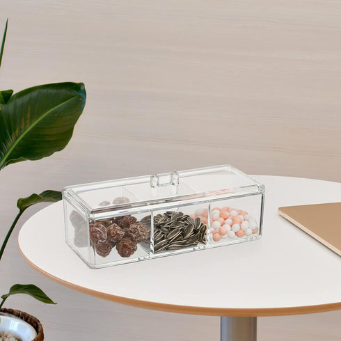 dedoot Plastic Drawer Organizer, Clear Acrylic Vanity Desk Storage and Organizer, 3 Compartment Make Up Holder with Lid Bathroom Display Storage C...