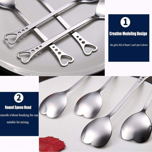 2Pcs Heart Shaped Spoons Love Spoons Stirring Spoon for Coffee,Tea,Ice Cream,Dessert for Mother's Day with Gift Box,LS004-Golden...