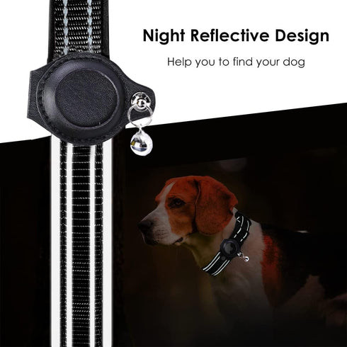 Reflective AirTag Dog Collar, Heavy Duty Padded Puppy Collar with AirTag Holder, Adjustable Air Tag Pet Collar for Small Medium Large Dogs, Black,...