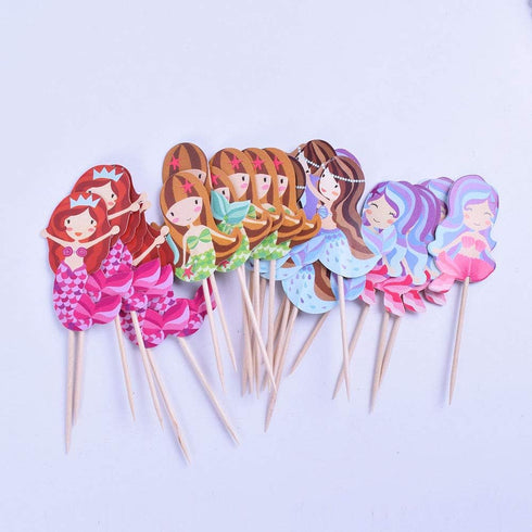 Double sided-Mermaid 24 PCS Handmade Pretty Mermaid Cupcake Toppers Baby Girls Children Kids Toddlers Teens Picnic Birthday Bridal Shower Baby Sho...
