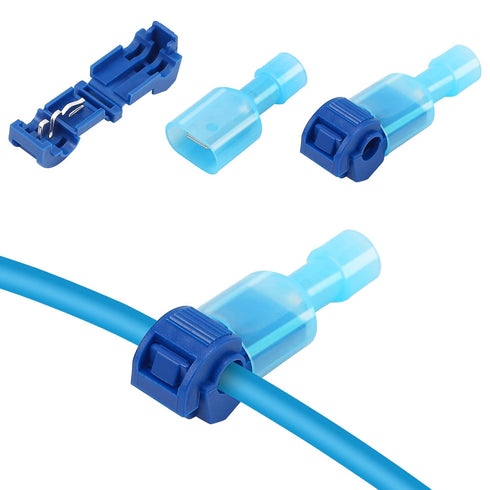 120 Pcs Quick Splice Wire Terminals, Male & Female Blue T-Tap Self-Stripping Quick Splice Connectors, Nylon Fully Insulated Quick Disconnects Kit ...