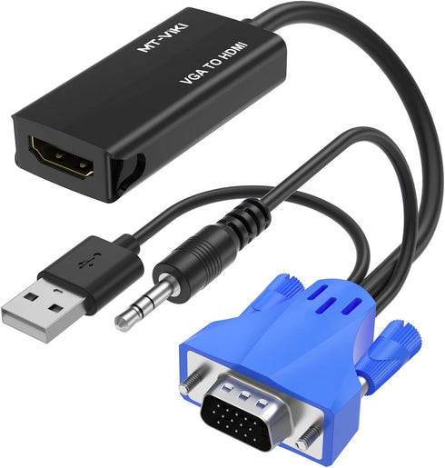 MT-VIKI VGA to HDMI Adapter, 1080P Converter with Audio+USB Power from VGA Computer/Laptop to HDMI TV/Monitor, Male to Female (1 Pack)...