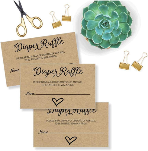 All Ewired Up 50 Gender Neutral Kraft Baby Shower Diaper Raffle Tickets, Lottery Insert Cards for Heart Baby Shower Invitations Supplies Games for...