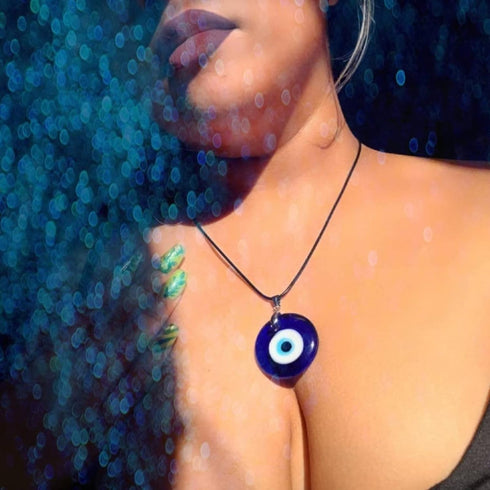 Long tiantian Evil Eye Pendant Necklace,Blue Turkish Glass Leather Rope Evil Eye Necklace for Women Men Lucky Protection Necklace Jewelry...