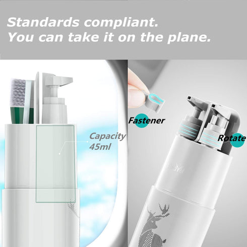 Travel Cups, Toothbrush Cup, Portable Travel Toothbrush Cases, 2 x 45 ml Pump Bottle Soap Dispenser, Mirror, Comb for Camping Business Travel (Gre...
