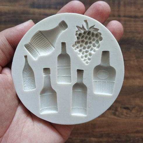 Set of 2 Mini Wine Bottles Silicone Fondant Mold Grape Champagne Bottle Sugarcraft Fondant Cake Cupcake Topper Decorating Tools Polymer Clay Craft...