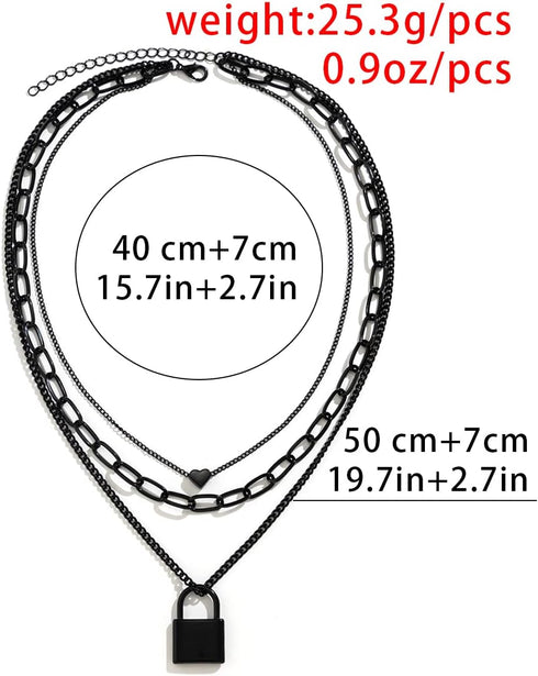 Stacked Necklaces for Women Black Lock Chains Heart Grunge Layered Necklace Aesthetic Pendant Multilayer Choker...