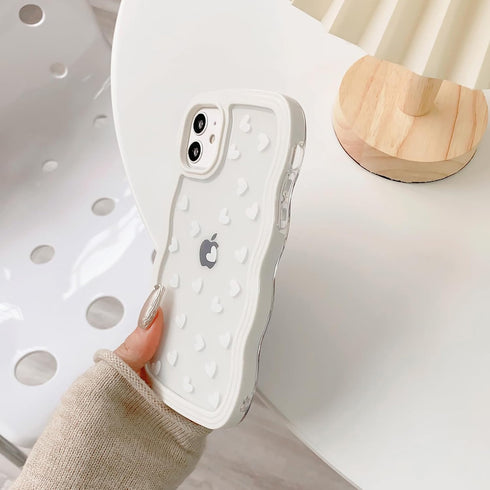 NITITOP Compatible for iPhone 11 Case Cute Clear Wavy Frame for Women Girl Love Heart Pattern Curly Shape Shockproof Soft TPU 2 in 1 Phone Cover -...