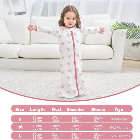 Long Sleeve Sleep Sack, 100% Cotton Baby Sleeping Bag 0-18 Months Baby Wearable Blanket Super Soft Temp Regulating Premium Infant Toddler Kids Sle...