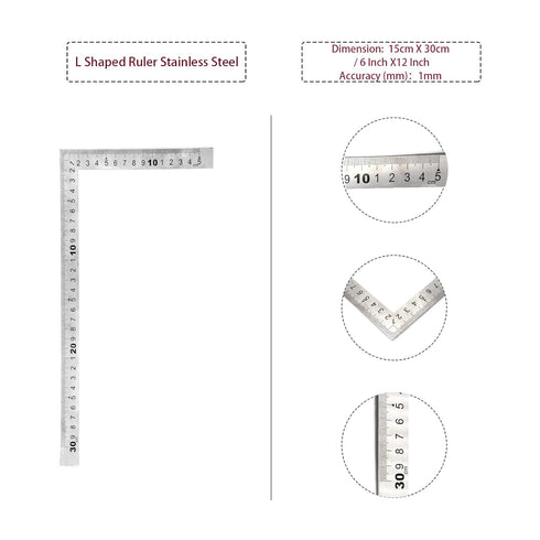 L Shaped Ruler 6" x 12" Metal 90 Degree Square Ruler Right Angle Ruler for Carpenter Engineer - 300 x 150mm...