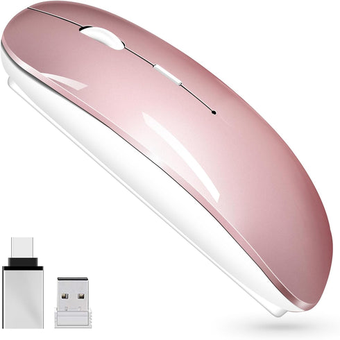 Bluetooth Mouse for Laptop, Wireless Mouse for Macbook Pro/Air/Mac/iPad/Chromebook/Computer -Rechargeale Dual Mode(USB 2.4Ghz + Bluetooth 5.2) Sil...