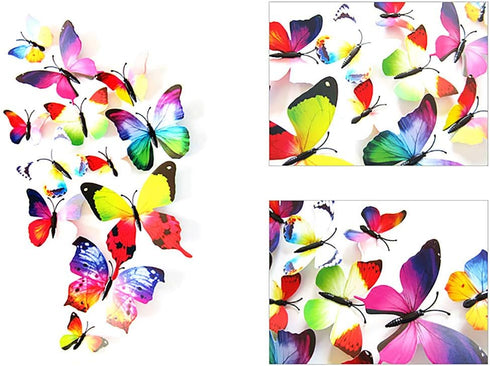 Somotersea 24PCS 3D Butterfly Wall Decal Removable Refrigerator Magnets Stickers Decor for Kids Room Decoration Home and Bedroom Art Mural Rainbow...