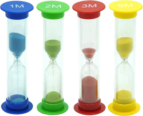 Sand Timer for Kids Set of 4 Small Colorful (Multi) Hour Glass Acrylic Covered Clock 1Min 2Min 3Min 5Min for Classroom, Home & Kids Room...