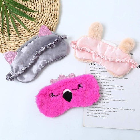 4 Pack Sleeping Mask for Girls Soft Plush Blindfold Cute Rabbit Pig Flamingo Cat Sleep Masks Eye Cover Eyeshade for Kids Teens Women Plane Travel ...