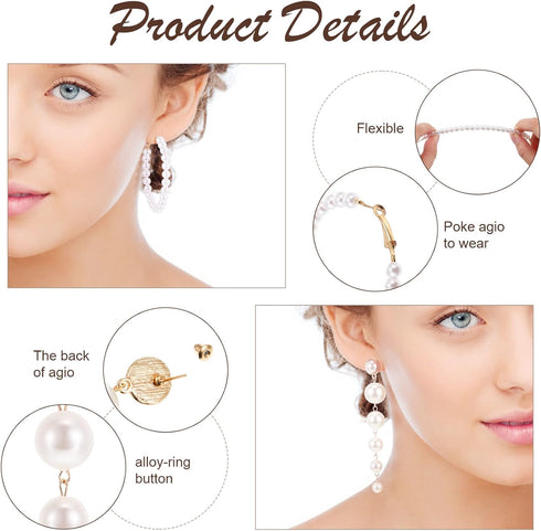 Women's Pearl Jewelry Set Multi Layer Faux Pearl Choker Necklace Pearl Stretch Bracelet Hoop Pearl Dangle Earrings Long Tassel Earrings Valentines...