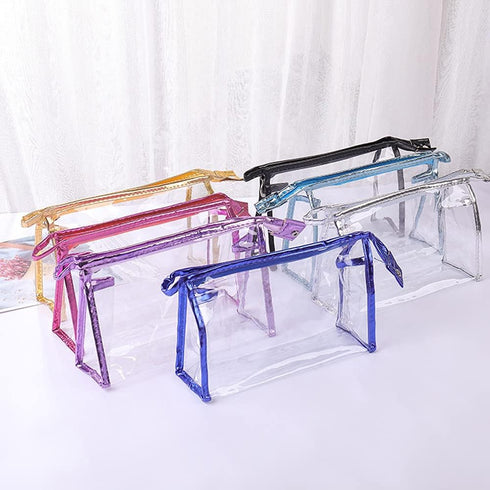 SITAKE 12 Pcs Portable Transparent Cosmetic Bags, Clear Waterproof Makeup Bags with Handle, PVC Travel Toiletry Bags Pouches, Clear Pencil Cases, ...