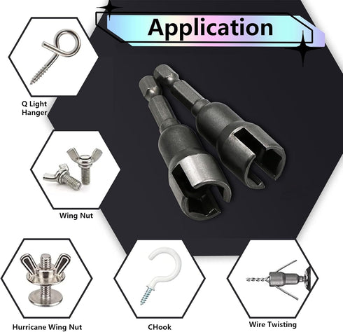 Pack-2 Hex Shank Nut, Butterfly Hole Socket Wrench, Power Wing Nut Driver, Universal Automobile Accessories, for Most Cars, Trucks and Vans (Black...