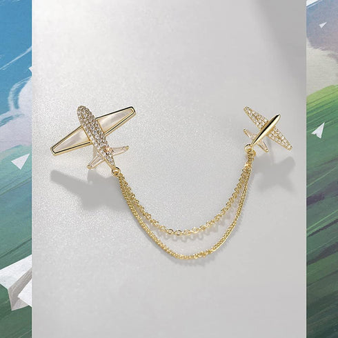 Dainty Airplane Brooch Pin for Women Girls Cubic Zirconia Rhinestone Chain Tassel Aircraft Plane Lapel Pin Dress Banquet Jackets Hats Scarf Access...