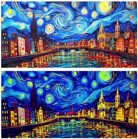 48X24IN Blacklight Vincent Van Gogh Black Light Aquarium Background, UV Fish Tank Background Art Oil Painting Terrarium Background with 10 EVA Dou...