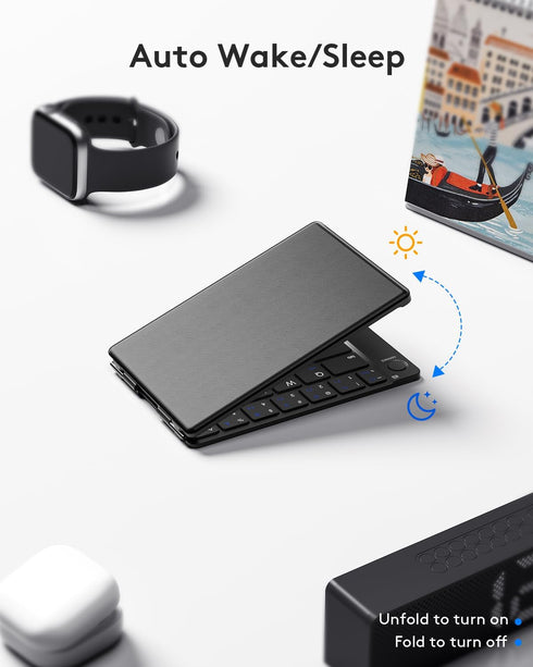 Samsers Foldable Bluetooth Keyboard - Portable Wireless Keyboard with Stand Holder, Rechargeable Full Size Ultra Slim Keyboard Compatible IOS Andr...