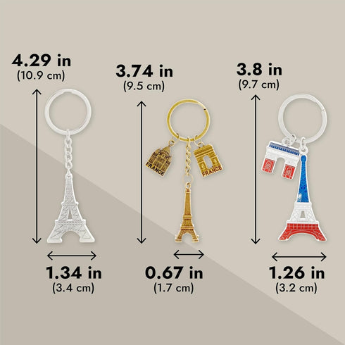 Juvale 6 Pack Paris Keychain, France Souvenir Gift, Eiffel Tower, French Flag, and Arc de Triomphe Metal Key Rings...