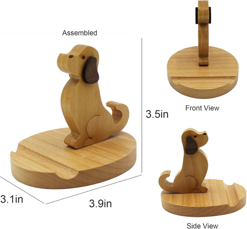 Cute Dog Cellphone Holder Stand Wooden Smartphone Desk Holder for All Mobile Phones Animal Phone Stand Desk Ornament...