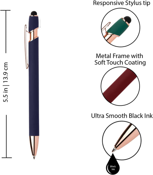 Rose Gold Rubberized Soft Touch | Rose Gold Colors | Ballpoint Pen with Stylus Tip a stylish, premium metal pen, black ink, medium point (Blue, 7 ...
