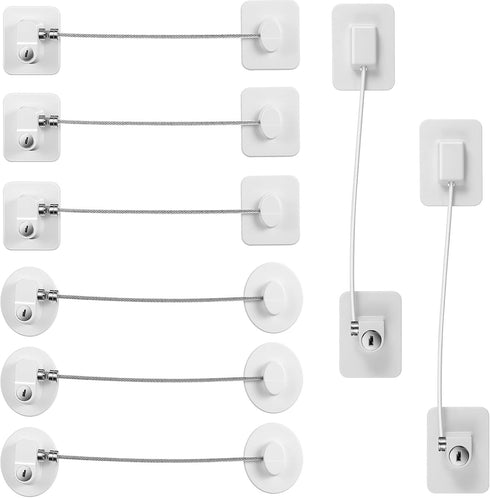 8 Pieces Refrigerator Lock with 10 Keys, Fridge Lock, Freezer Door Lock and Child Safety Cabinet Locks with Strong Adhesive (White)...