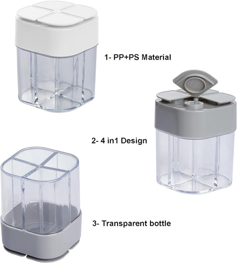 2 Pack 4 in 1 Spice Container Salt and Pepper Shaker Transparent Seasoning Shaker Can Filter Lumps Spice Jars for Home Restaurant Camping Travel C...