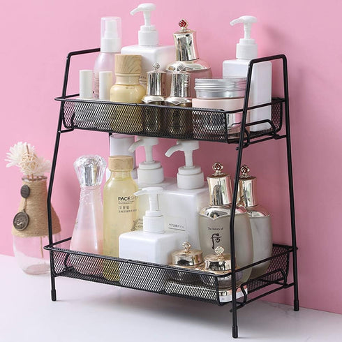 Metal 2 Tier Spice Storage Rack for Kitchen, Countertops, Cabinets, Organizer for Bathroom,Basket for Office and Home, Black...