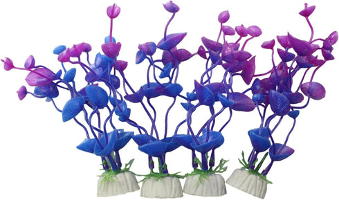 4 Pcs Green Artificial Plastic Plants Fish Tank Plants Fish Aquarium Decoration (Purple)...