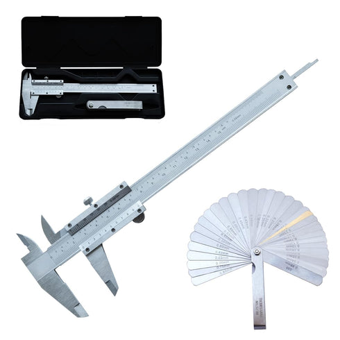 Vernier Caliper 6 Inch + Stainless Steel Feeler Gauge 32 Blade, 6" Stainless Steel Non Digital Caliper, 0-6Inch/0-150mm?0.02mm/0.001" High Precisi...