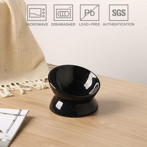 Sweejar Ceramic Raised Cat Bowls, Slanted Cat Dish Food or Water Bowls, Elevated Porcelain Pet Feeder Bowl Protect Cat's Spine, Stress Free, Backf...