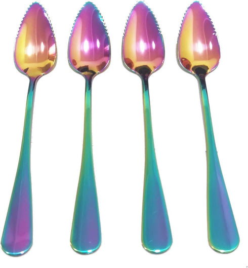 4 piece colorful Grapefruit Spoons 6.5 inch Metal Stainless Steel Grapefruit Spoons stainless steel spoon for dessert fruit and salad...