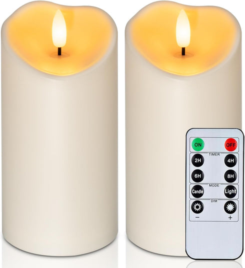 Amagic Outdoor Waterproof Flameless Candles, Flickering LED Candles, Battery Operated Candles with Remote and Timers, Ivory Plastic, 3” x 6” Set o...
