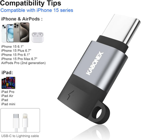 Lightning Female to USB-C Male Adapter | 30W PD Fast Charging | Compatible with iPhone15/Plus/Pro/Pro Max and More Type C Devices, Not for Audio/O...