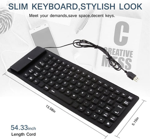 Foldable Silicone Keyboard, USB Waterproof Travel Gaming Wired Keyboard, Rollup Wired Keyboard Folding Keyboard Compatible with Windows, PC, Lapto...