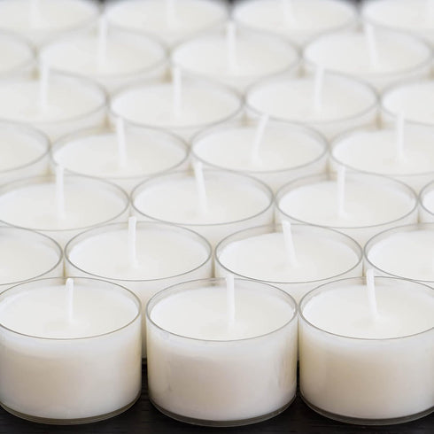 Stonebriar 48 Count White Unscented Smokeless Long Burning Clear Cup Tea Light Candles with 8 Hour Burn Time...