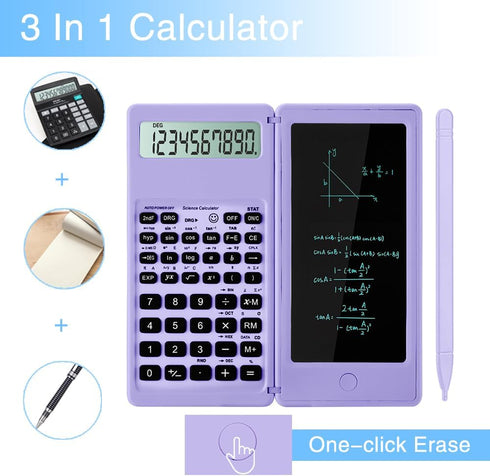 Scientific Calculator for high-school, 10 Digits Digital with Erasable writing board Math Calculator for middle school & College (Purple)...