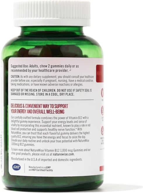 NatureWise Vitamin B12 Gummies for Adults, 1000 mcg - Strawberry Lemon Flavor - Supports Daily Energy, Mental Clarity, Cognitive Function - Vegan,...