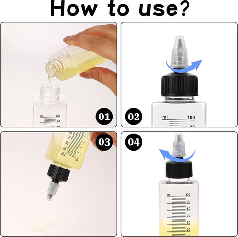 4 Pcs Plastic Squirt Bottles for Liquids 3.4 OZ Squeeze Bottle Liquid Condiment Container Cooking Oil Dispenser with Twist Top Cap for Camping Coo...