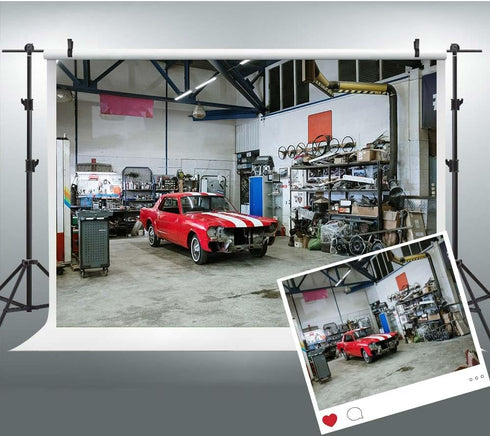 Garage Car Repair Backdrop 7x5ft Indoor Fix Garage Equipment Tools Workshop Background for Photography Live Video Background Studio Prop BJMYLU419...