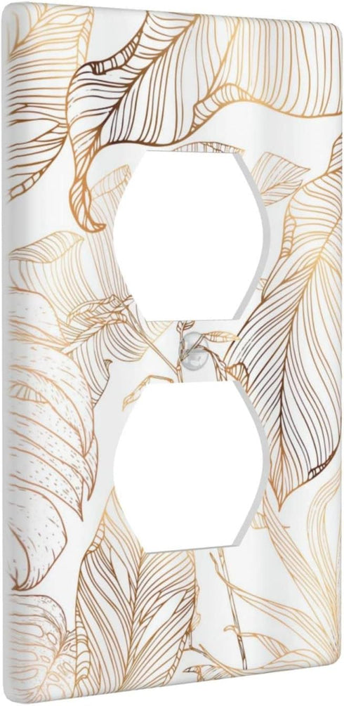 Rose Gold Palm Leaves Tropical Leaf Outlet Cover Decorative Single Duplex Wallplate Electrical Receptacle Covers for Home Bedroom Living Room Kitc...