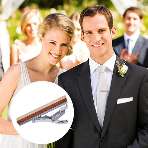 4 Pcs Wood Tie Clip for Men Natural Tie Bar Fashion Personalized Wooden Tie Slide for Wedding Anniversary Business Best Gift...