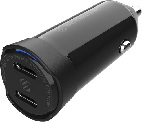 Scosche CPDCC40M PowerVolt 40W Certified Dual Port USB-C Car Charger, Flush Cigarette Lighter Adapter, Fast Charging Car Plug for 12V Power Outlet...