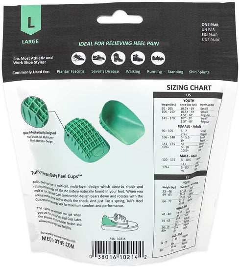 Tuli's Heavy Duty Heel Cups, Cushion Insert for Shock Absorption, Plantar Fasciitis, Sever’s Disease and Heel Pain, Made in the USA, Regular, 1 Pa...